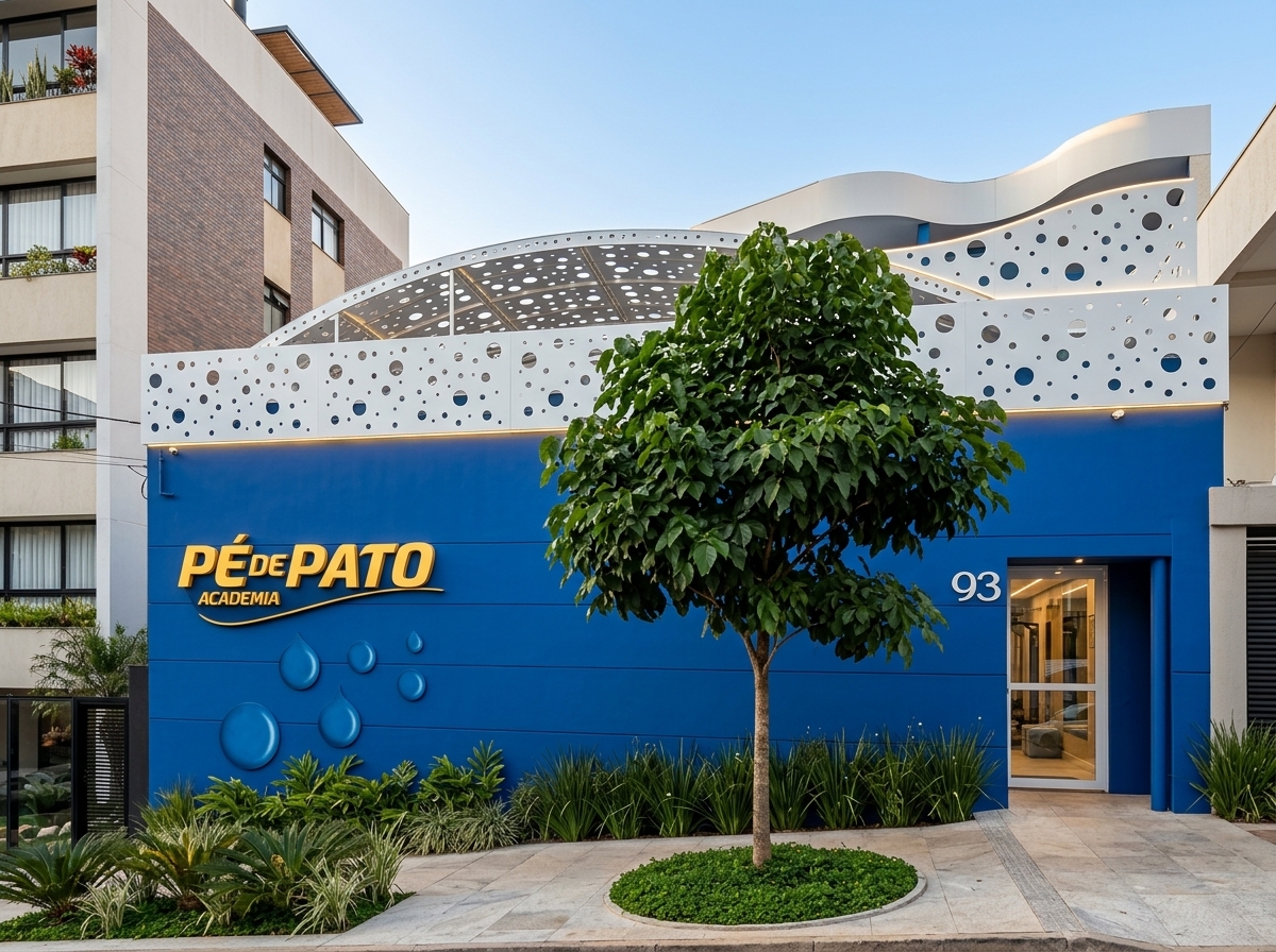 Fachada moderna da Academia Pé de Pato - Unidade Serra em Belo Horizonte